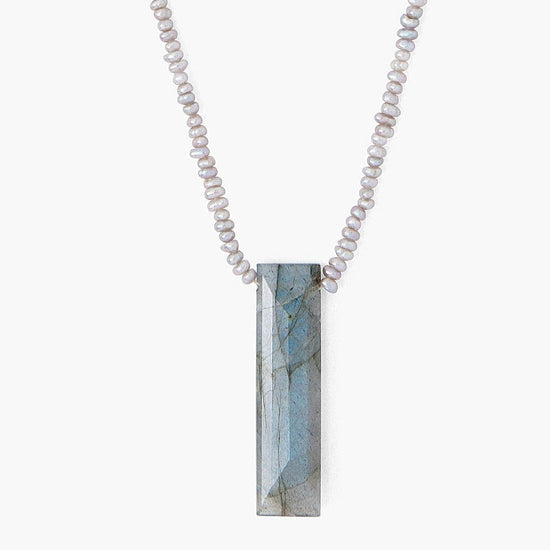 NKL Tiny Grey Pearls with Labradorite Tab Necklace