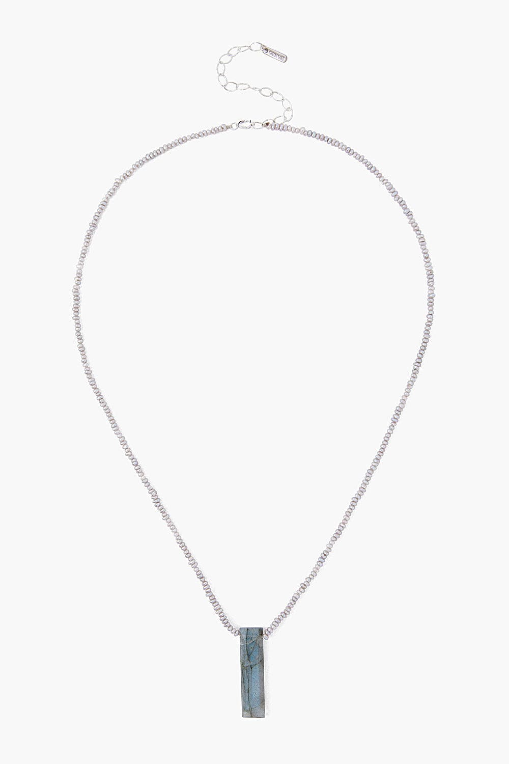 NKL Tiny Grey Pearls with Labradorite Tab Necklace