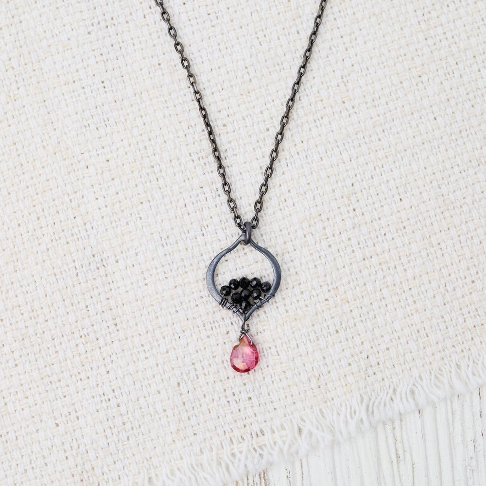 
                      
                        NKL Tiny Oxidized Silver Arabesque Necklace in Pink Qu
                      
                    