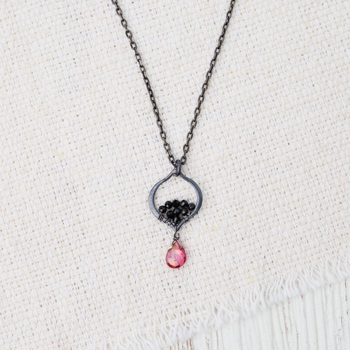 NKL Tiny Oxidized Silver Arabesque Necklace in Pink Qu