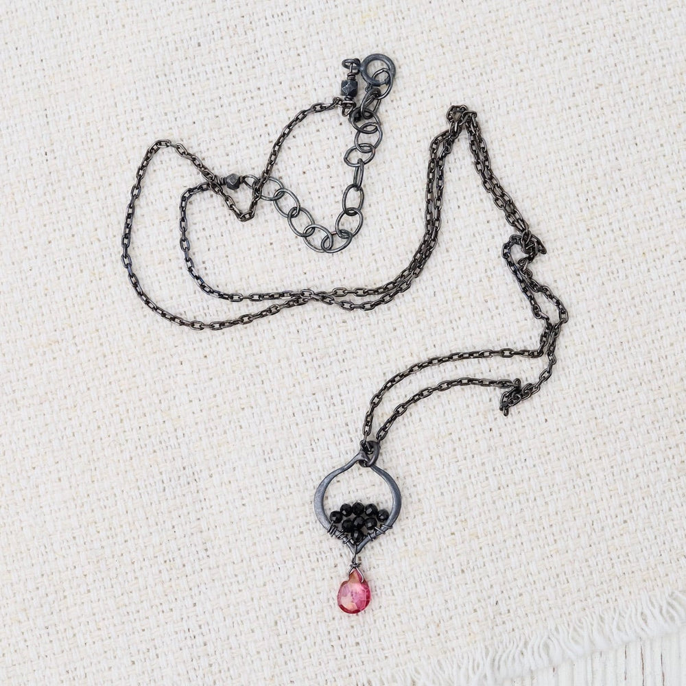 
                      
                        NKL Tiny Oxidized Silver Arabesque Necklace in Pink Qu
                      
                    