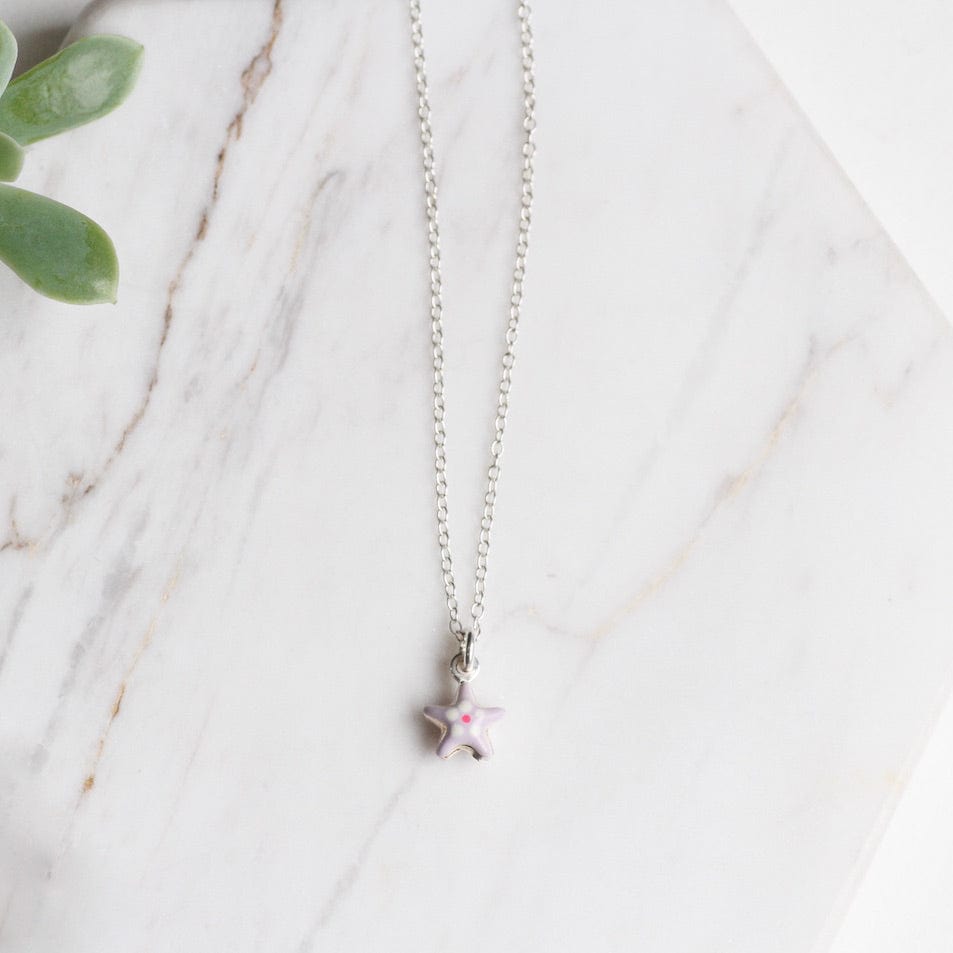 NKL Tiny Purple Star Necklace with Flower