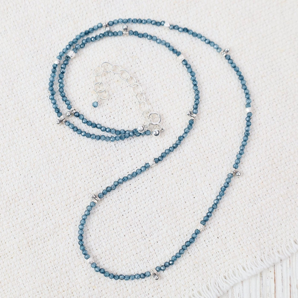 NKL Tiny Silver Ball Charms Necklace in London Blue Qu