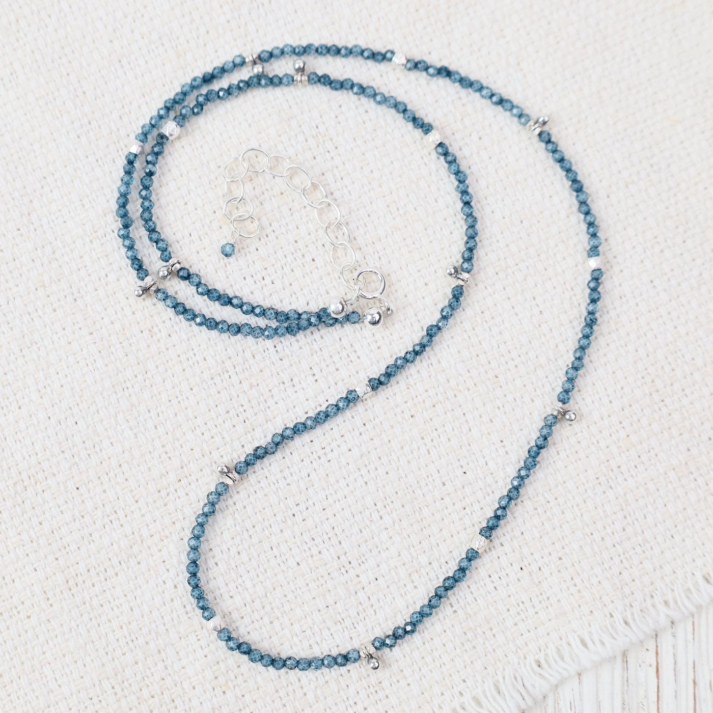 NKL Tiny Silver Ball Charms Necklace in London Blue Qu