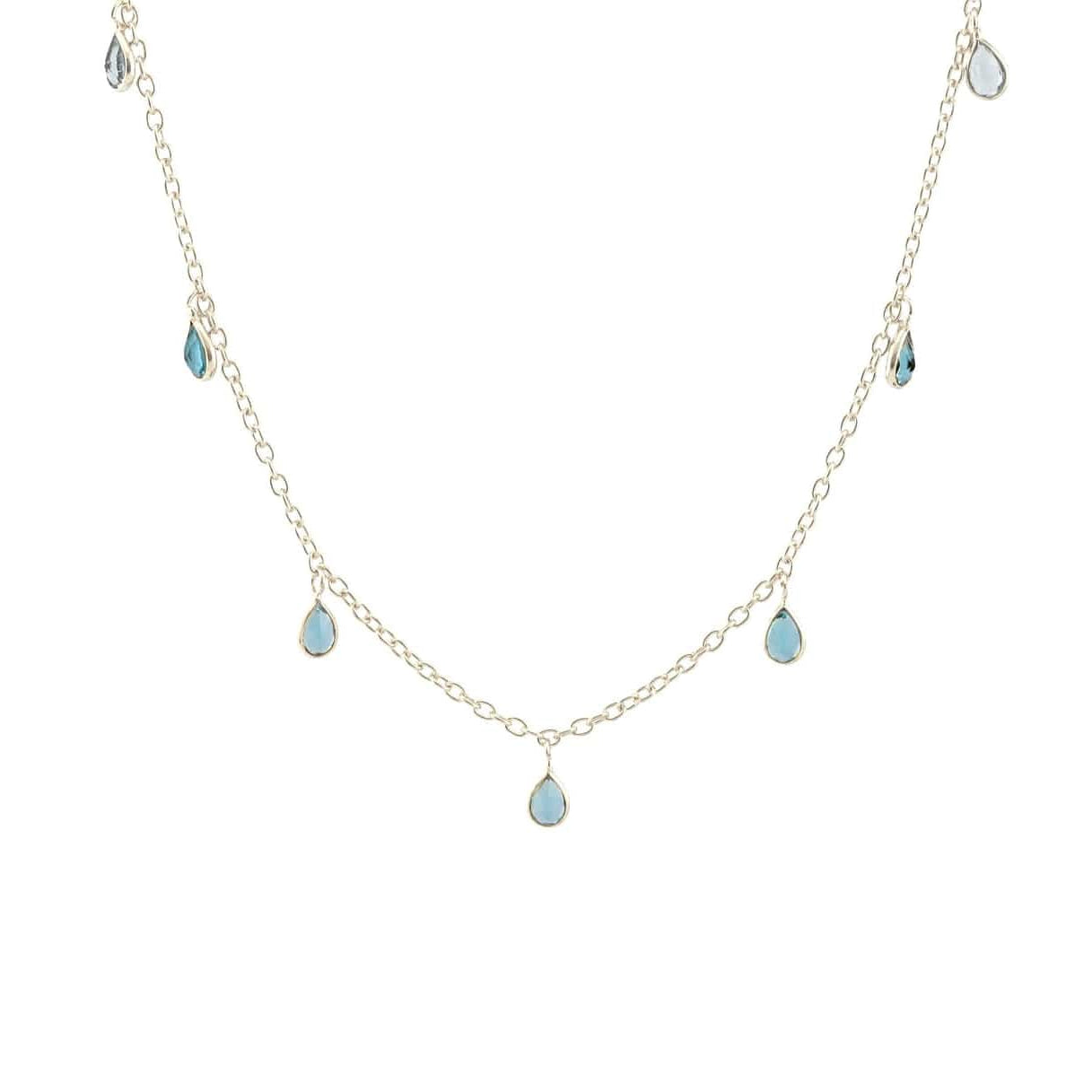 NKL Tiny Silver Bezel Blue Quartz Teardrops Necklace