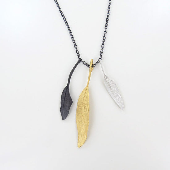 Load image into Gallery viewer, NKL TRI COLOR FEATHER PENDANT NECKLACE

