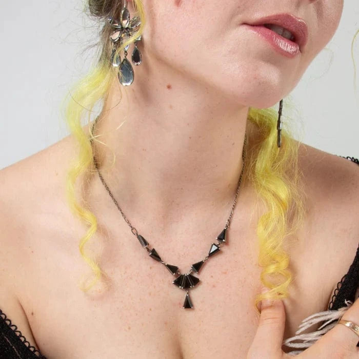 NKL Triangle Black Onyx Art Deco Necklace