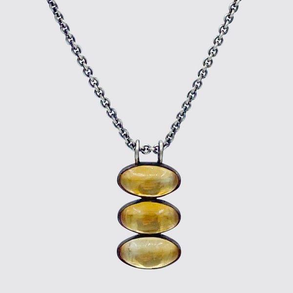 NKL Triple Glowing Citrine Oval Cabochon Pendant Necklace