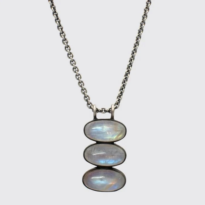 NKL Triple Glowing Oval Cabochon Rainbow Moonstone Pen