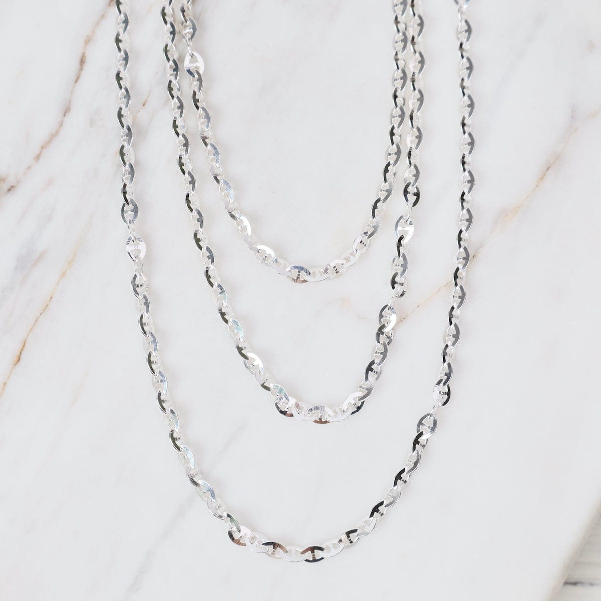 nkl Triple Strand Sterling Silver 2.5mm Flat Anchor Ch
