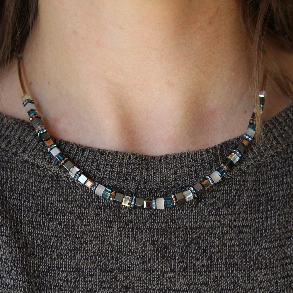 
                      
                        NKL TURQUOISE AND HEMATITE SMALL GEO CUBE NECKLACE
                      
                    