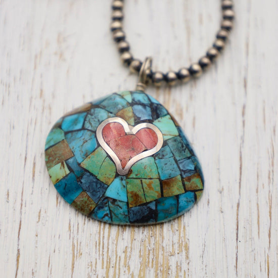 NKL Turquoise Covered Shell with Heart Necklace
