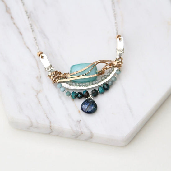 NKL Turquoise Crystal Arch Wrapped Necklace