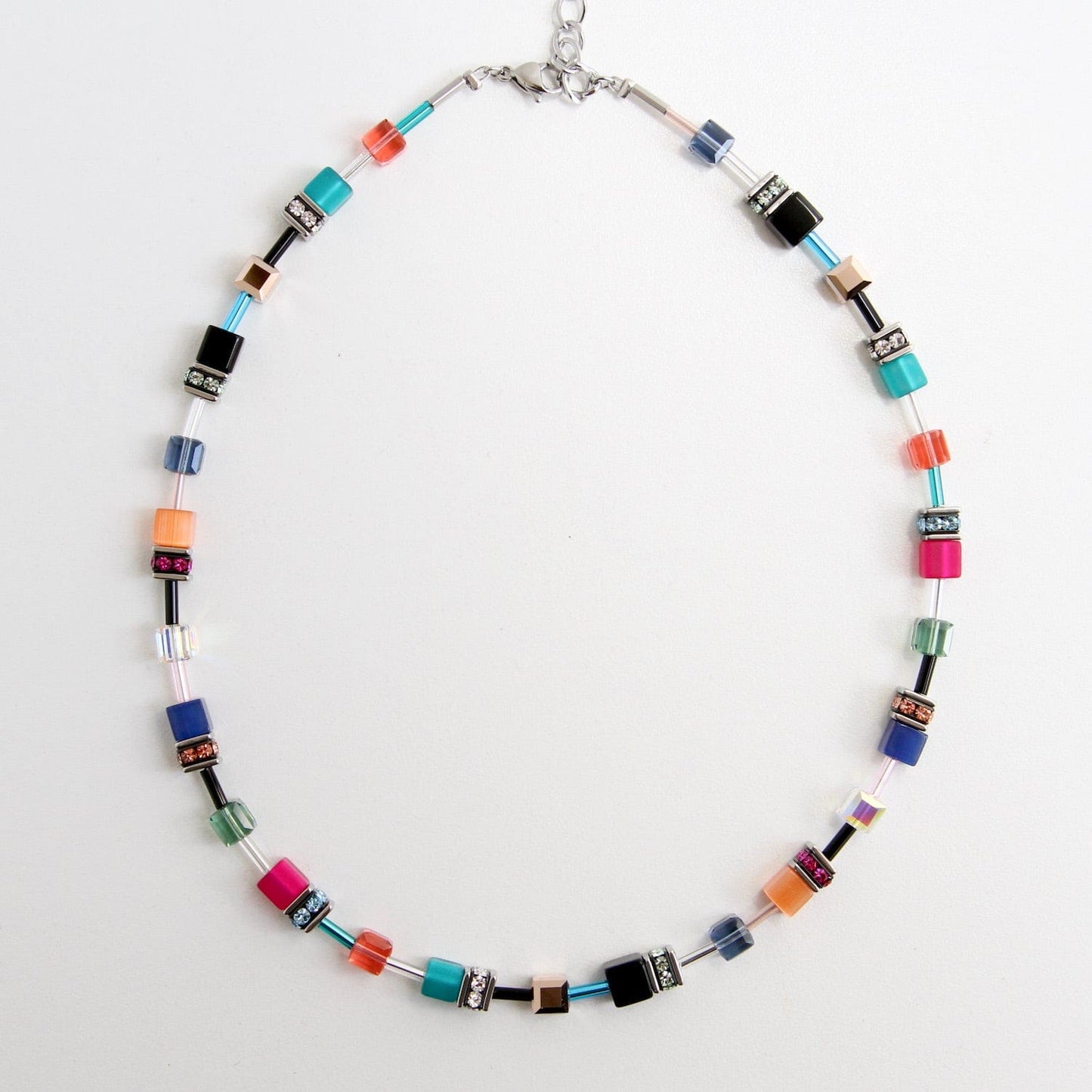 Load image into Gallery viewer, NKL Turquoise Mix Cat&amp;#39;s Eye Cube Necklace
