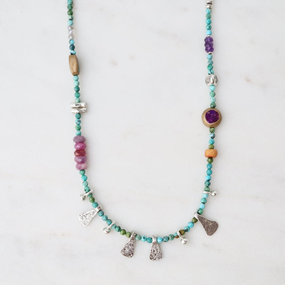 
                      
                        NKL Turquoise with Raindrops & Triangles Necklace
                      
                    