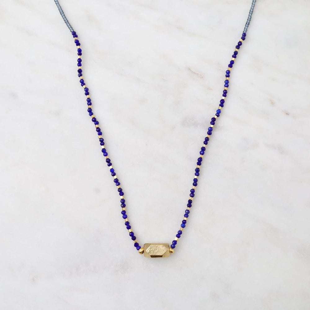 NKL Vermeil Nugget & Lapis Bead Necklace