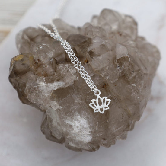 Load image into Gallery viewer, NKL Very Tiny Brushed Silver Lotus Necklace
