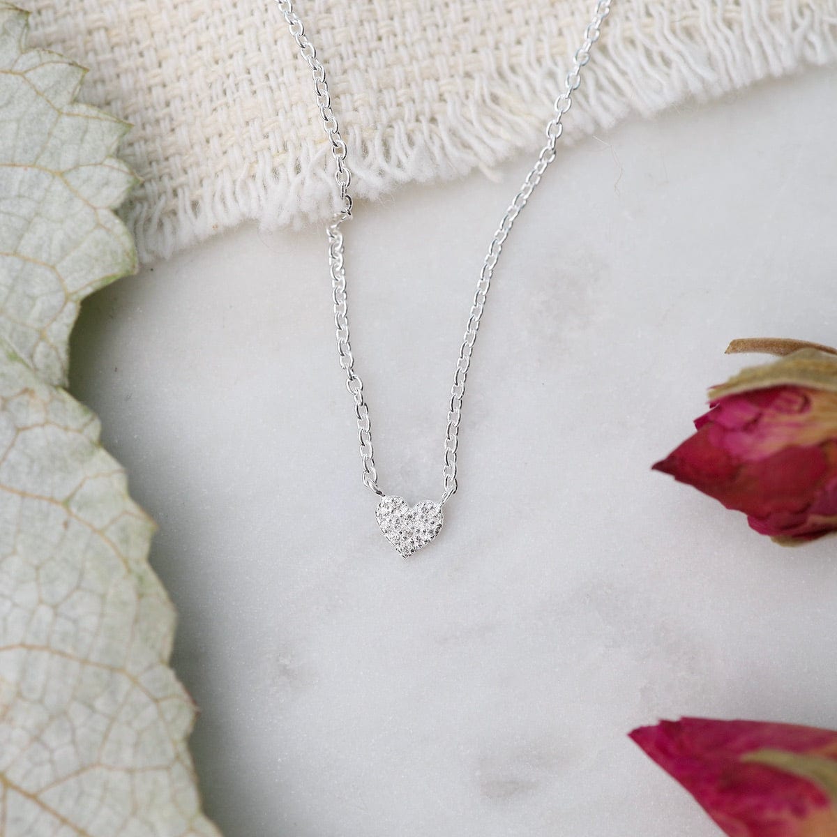 Load image into Gallery viewer, NKL Very Tiny Pave Heart Necklace in Sterling Silver
