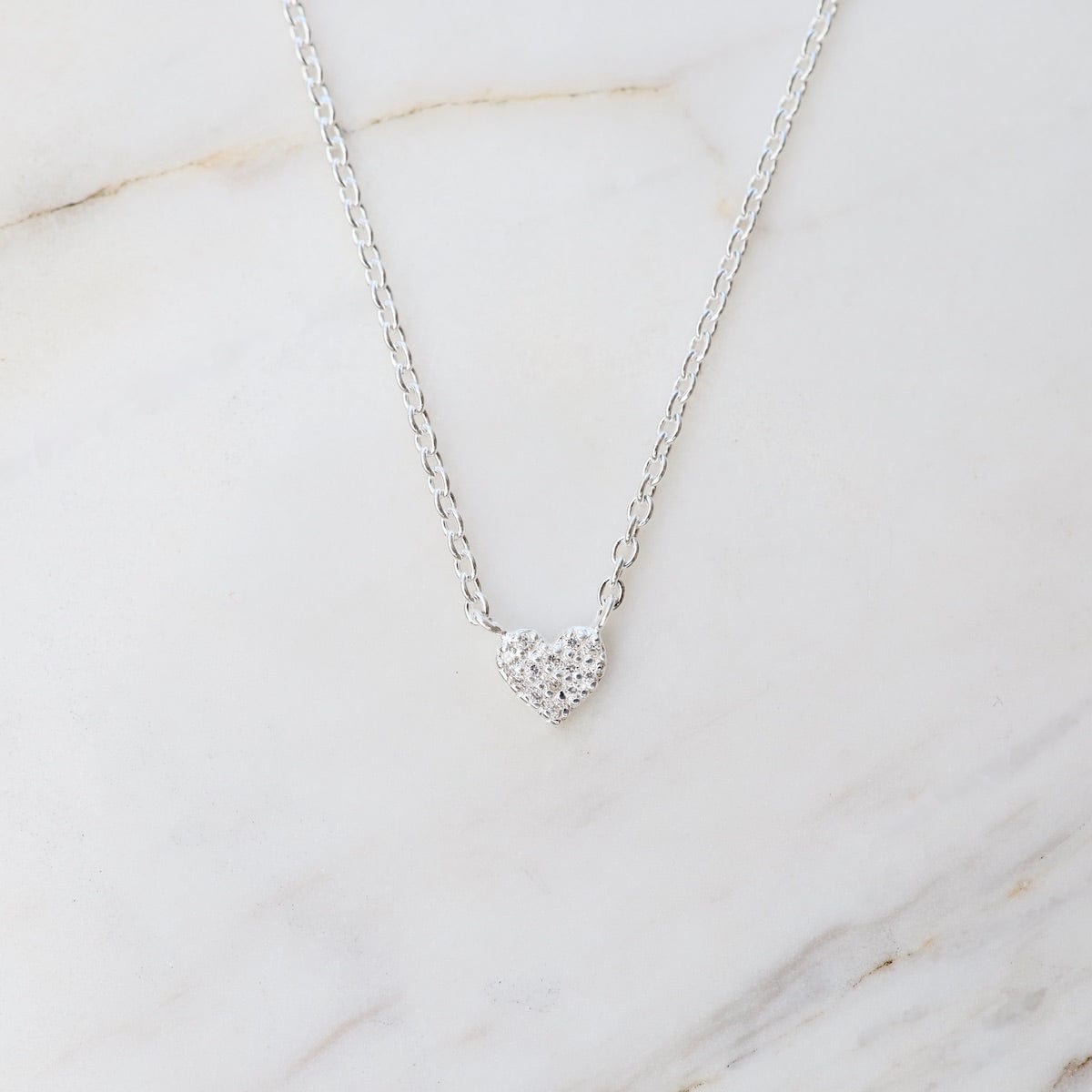 NKL Very Tiny Pave Heart Necklace in Sterling Silver