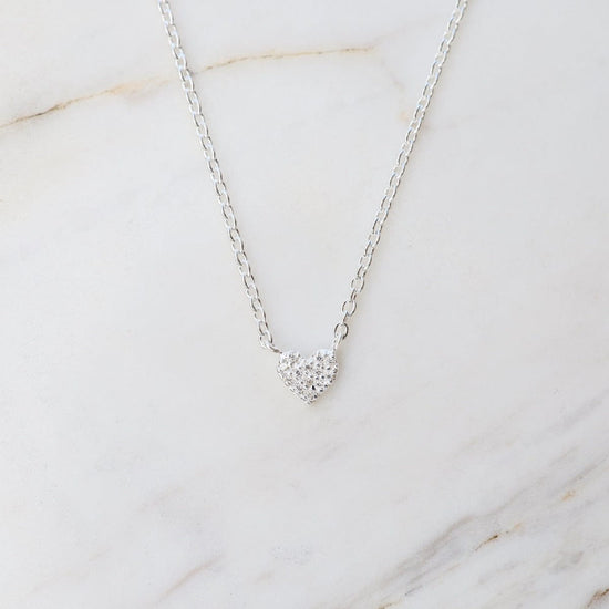 Load image into Gallery viewer, NKL Very Tiny Pave Heart Necklace in Sterling Silver

