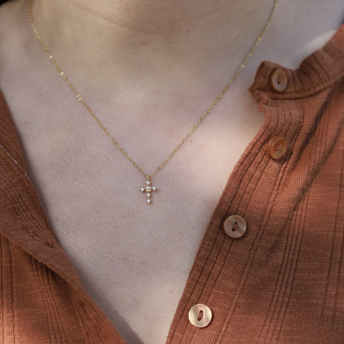 NKL-VRM 18k Gold Vermeil CZ Cross Necklace