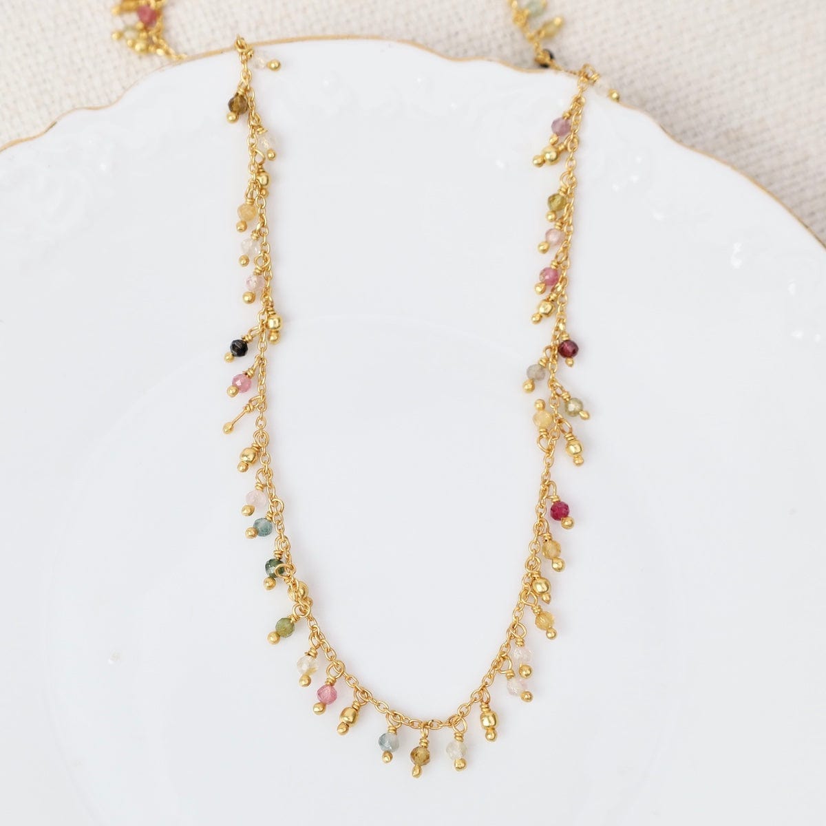 NKL-VRM 18k Gold Vermeil Necklace with Wired Stone Drops -