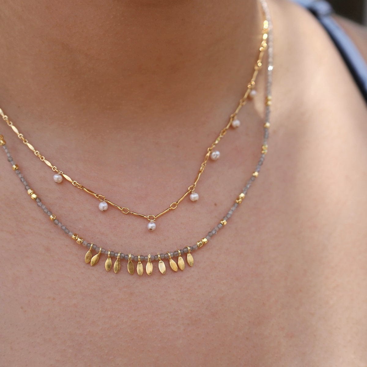 NKL-VRM 24k Gold Vermeil Chain with Small White Pearls Necklace