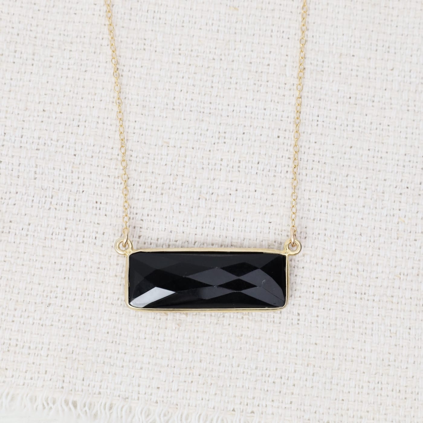 NKL-VRM 24k Gold Vermeil Rectangular Stone Necklace - Blac