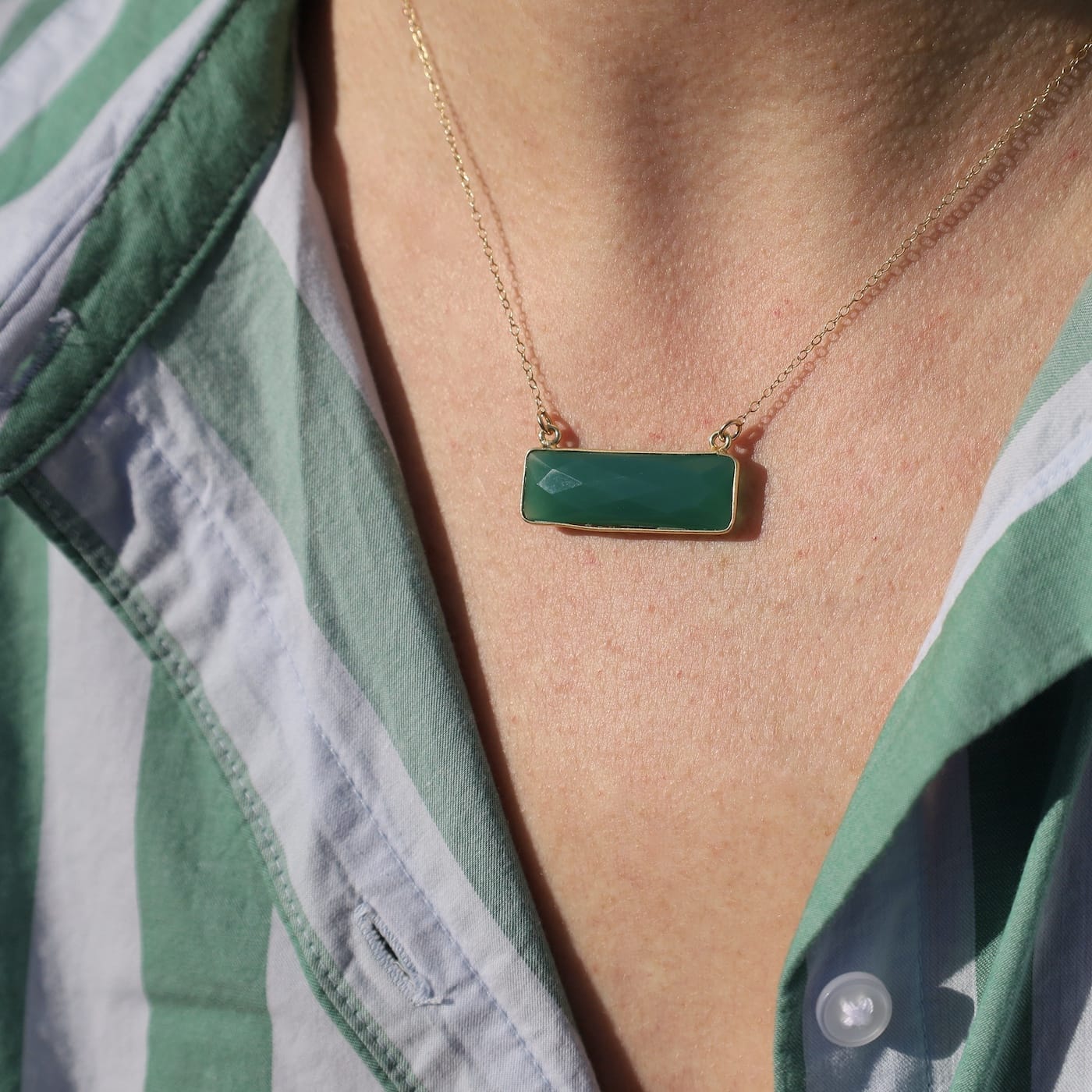 NKL-VRM 24k Gold Vermeil Rectangular Stone Necklace - Gree