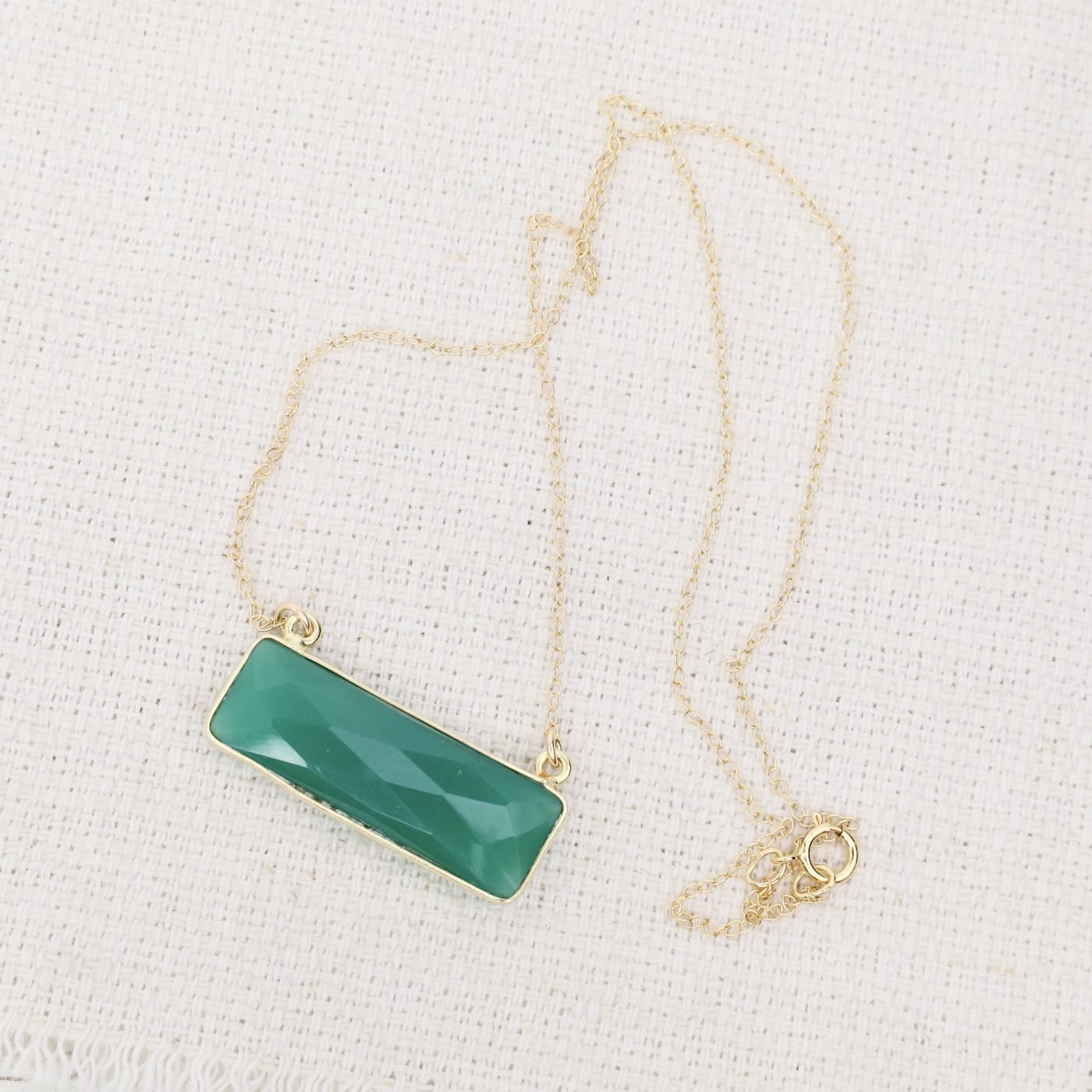 NKL-VRM 24k Gold Vermeil Rectangular Stone Necklace - Gree
