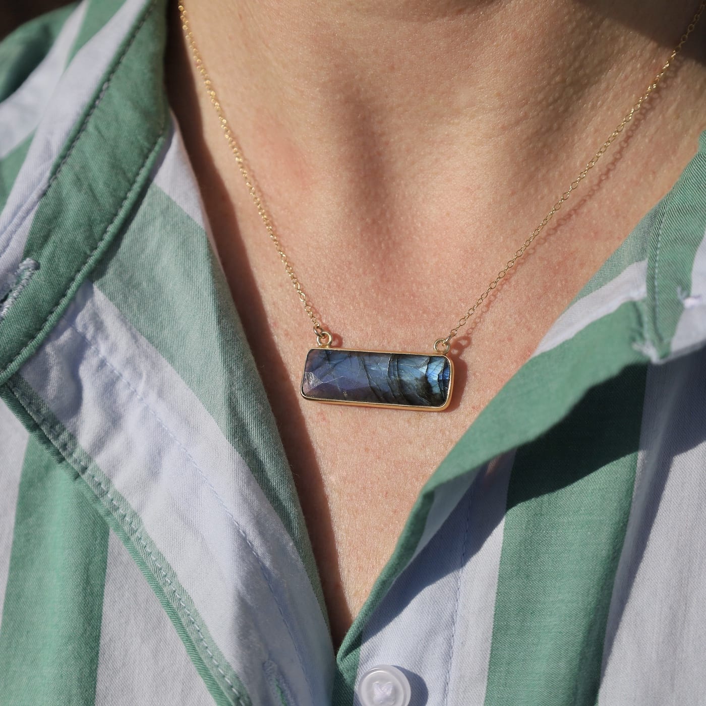 NKL-VRM 24k Gold Vermeil Rectangular Stone Necklace - Labr