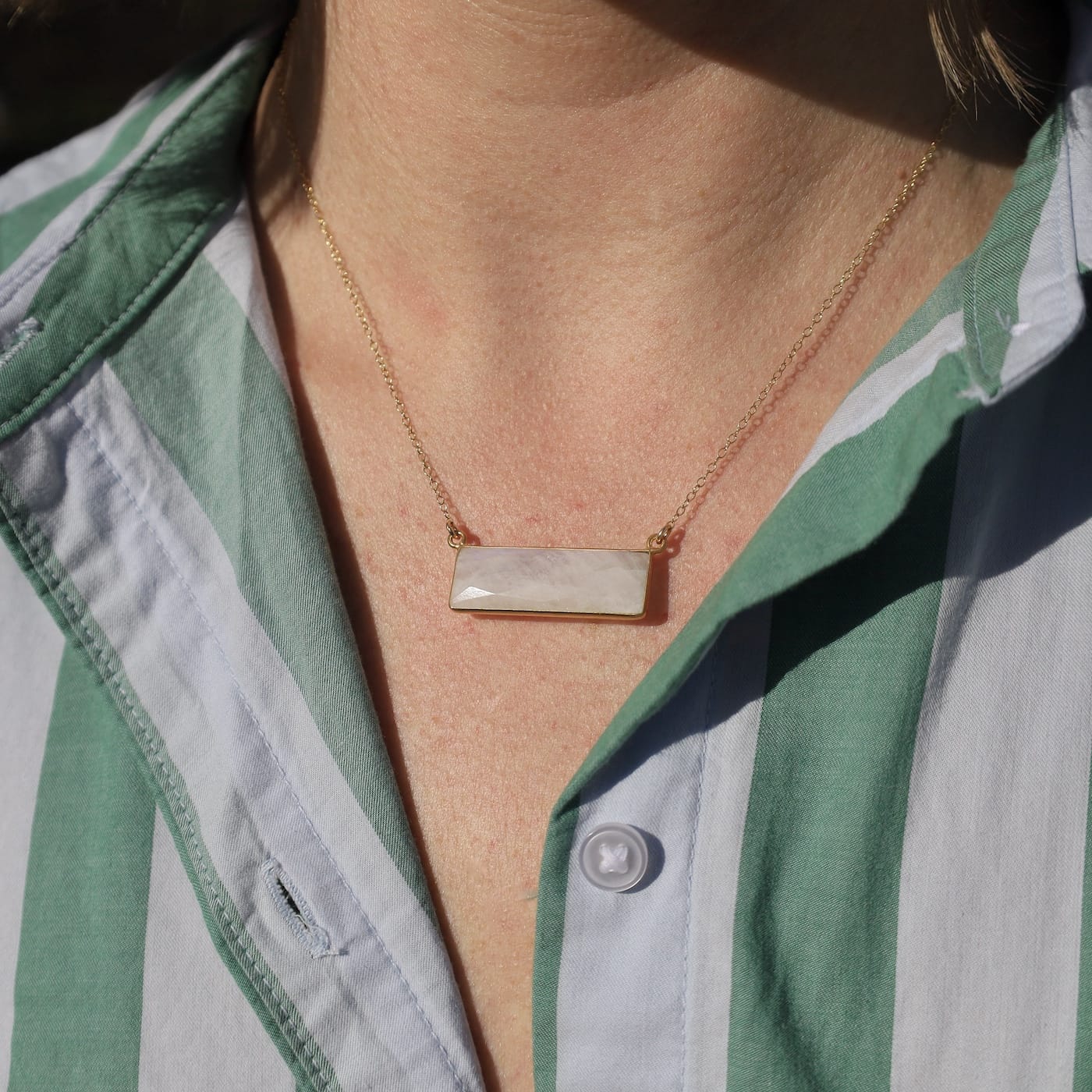 NKL-VRM 24k Gold Vermeil Rectangular Stone Necklace - Rain
