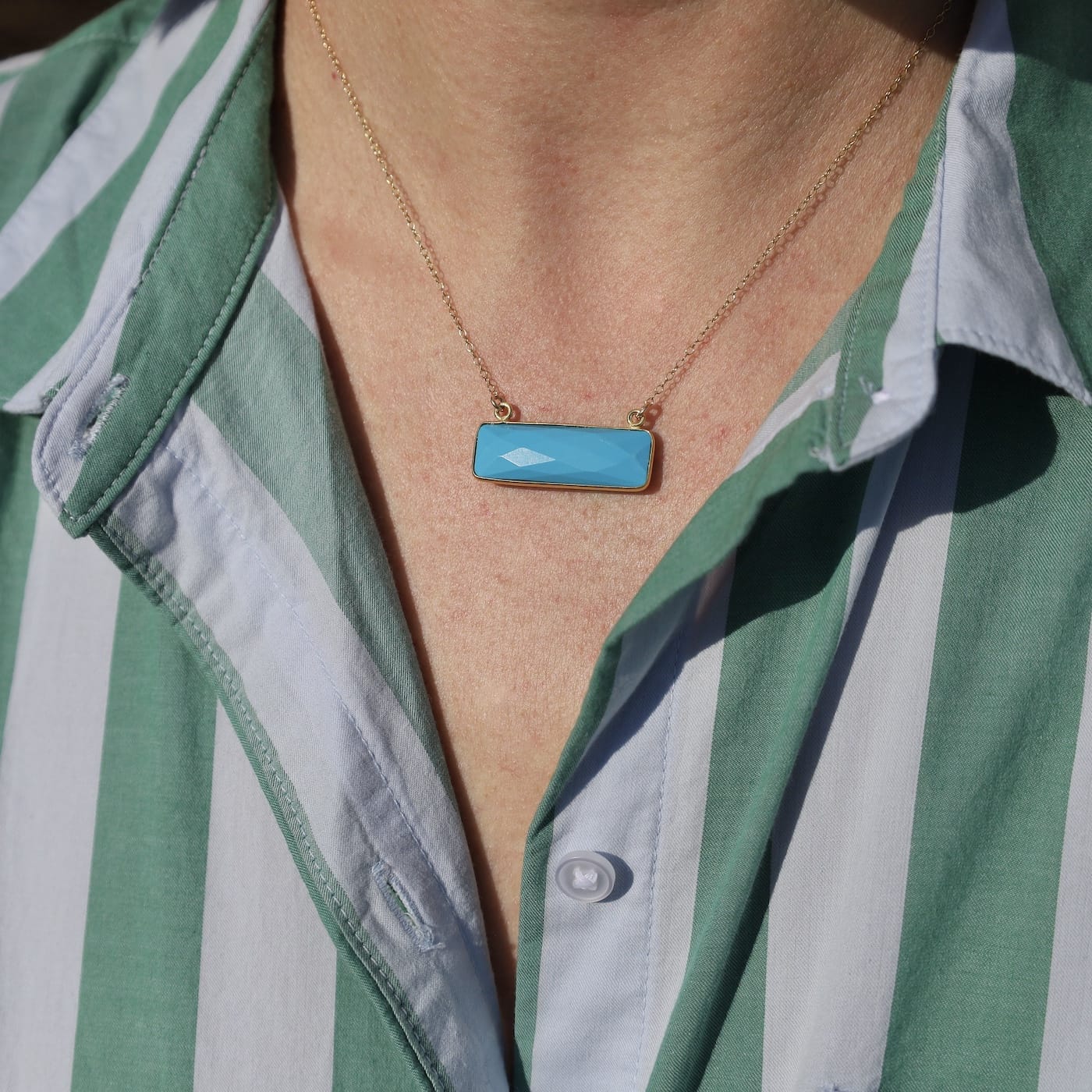 NKL-VRM 24k Gold Vermeil Rectangular Stone Necklace - Turq