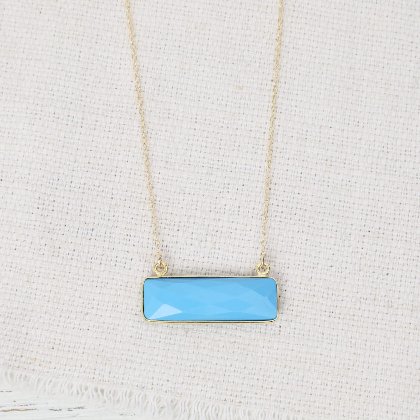 NKL-VRM 24k Gold Vermeil Rectangular Stone Necklace - Turq