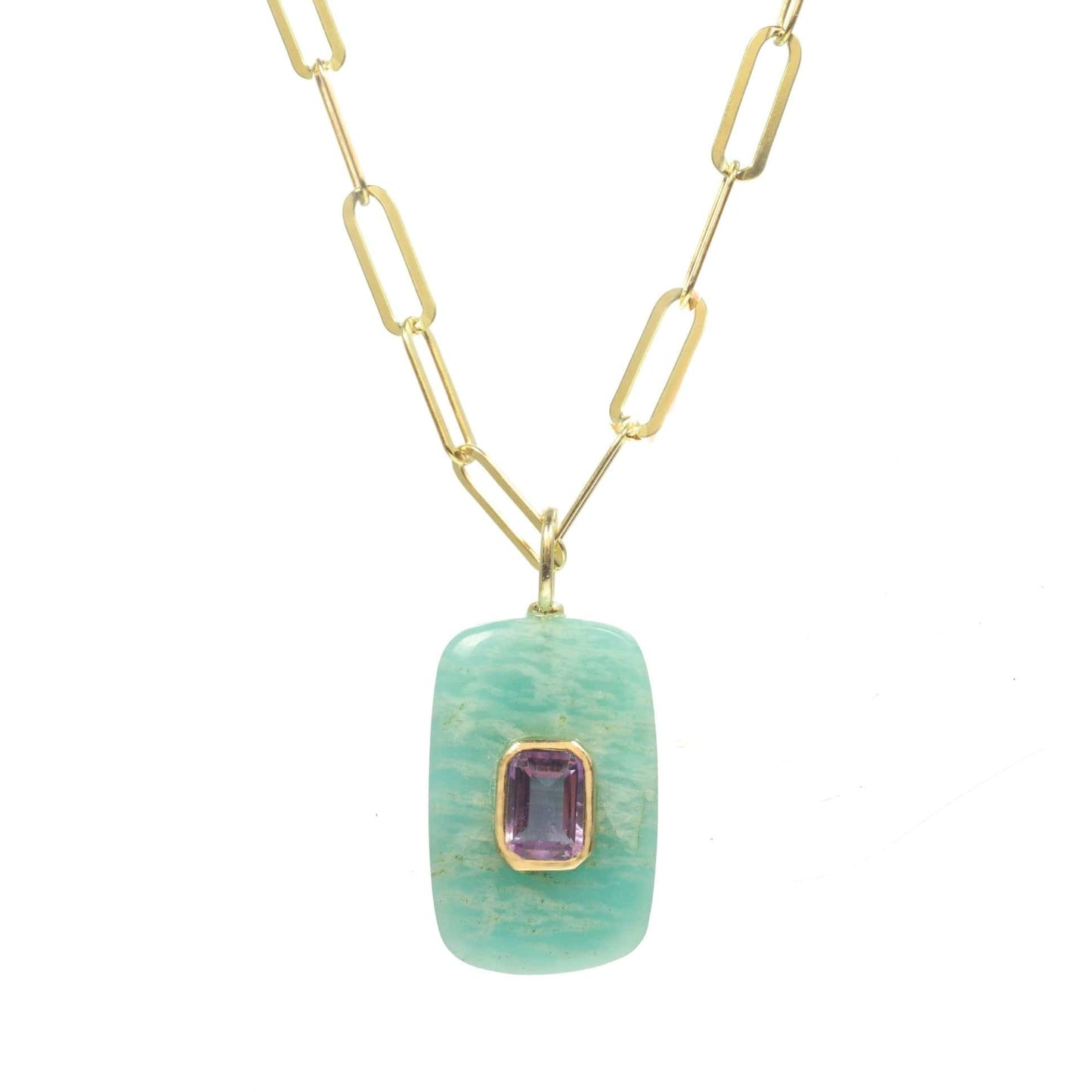 NKL-VRM Amazonite Rectangular Pendant Necklace