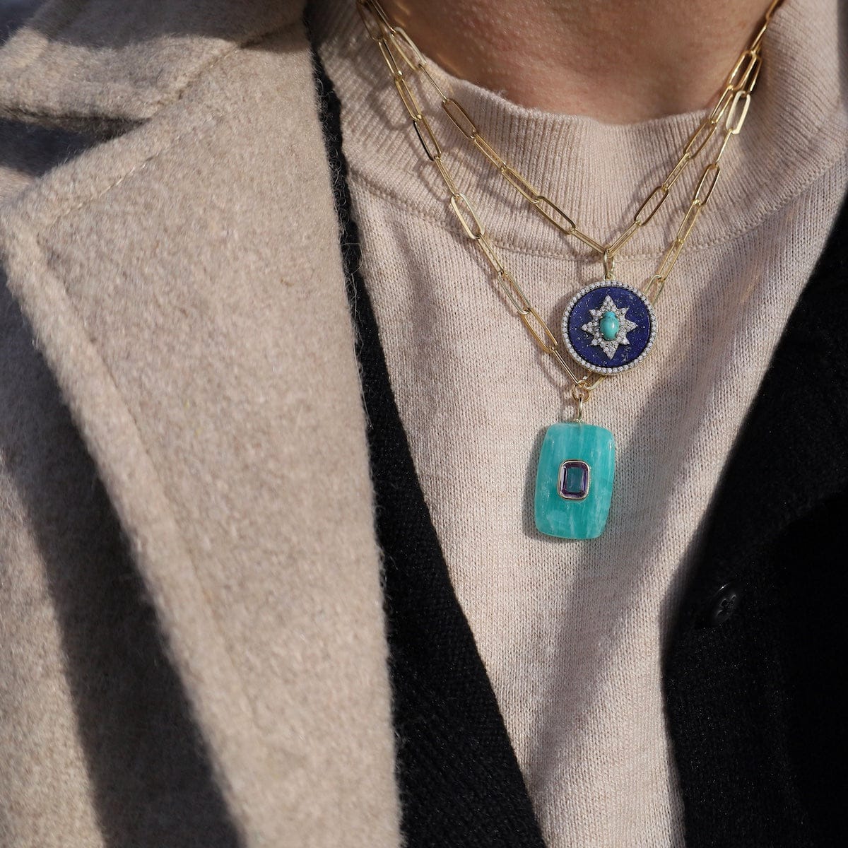 NKL-VRM Amazonite Rectangular Pendant Necklace