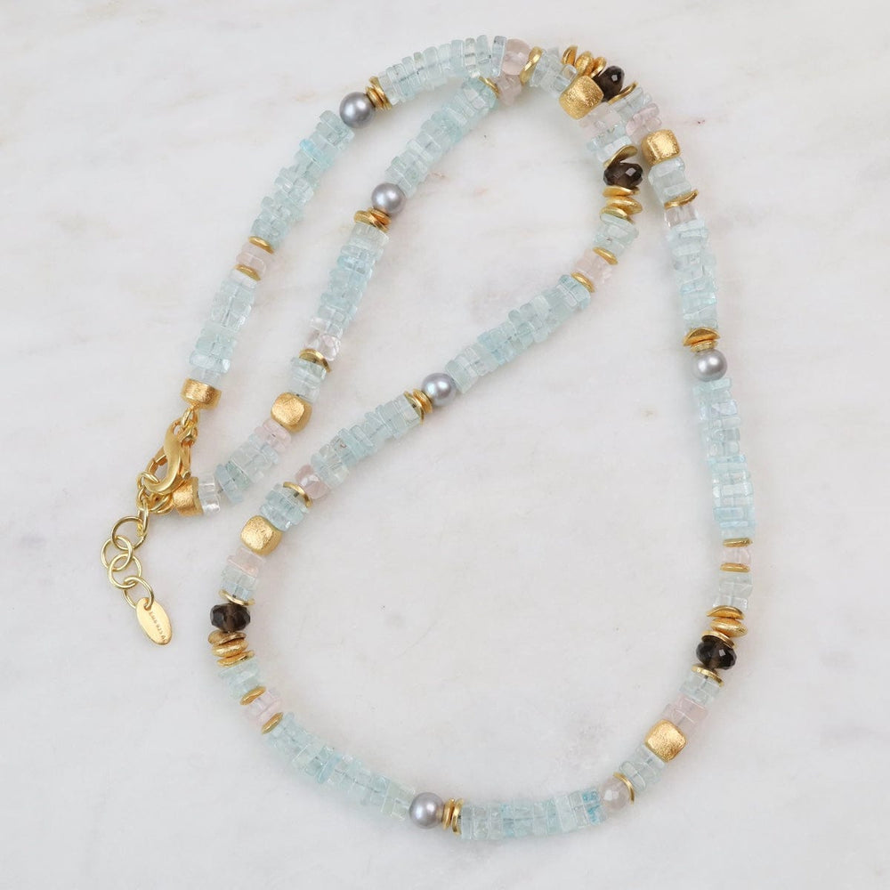 
                      
                        NKL-VRM Aquamarine Rose Quartz Smokey Quartz Necklace
                      
                    