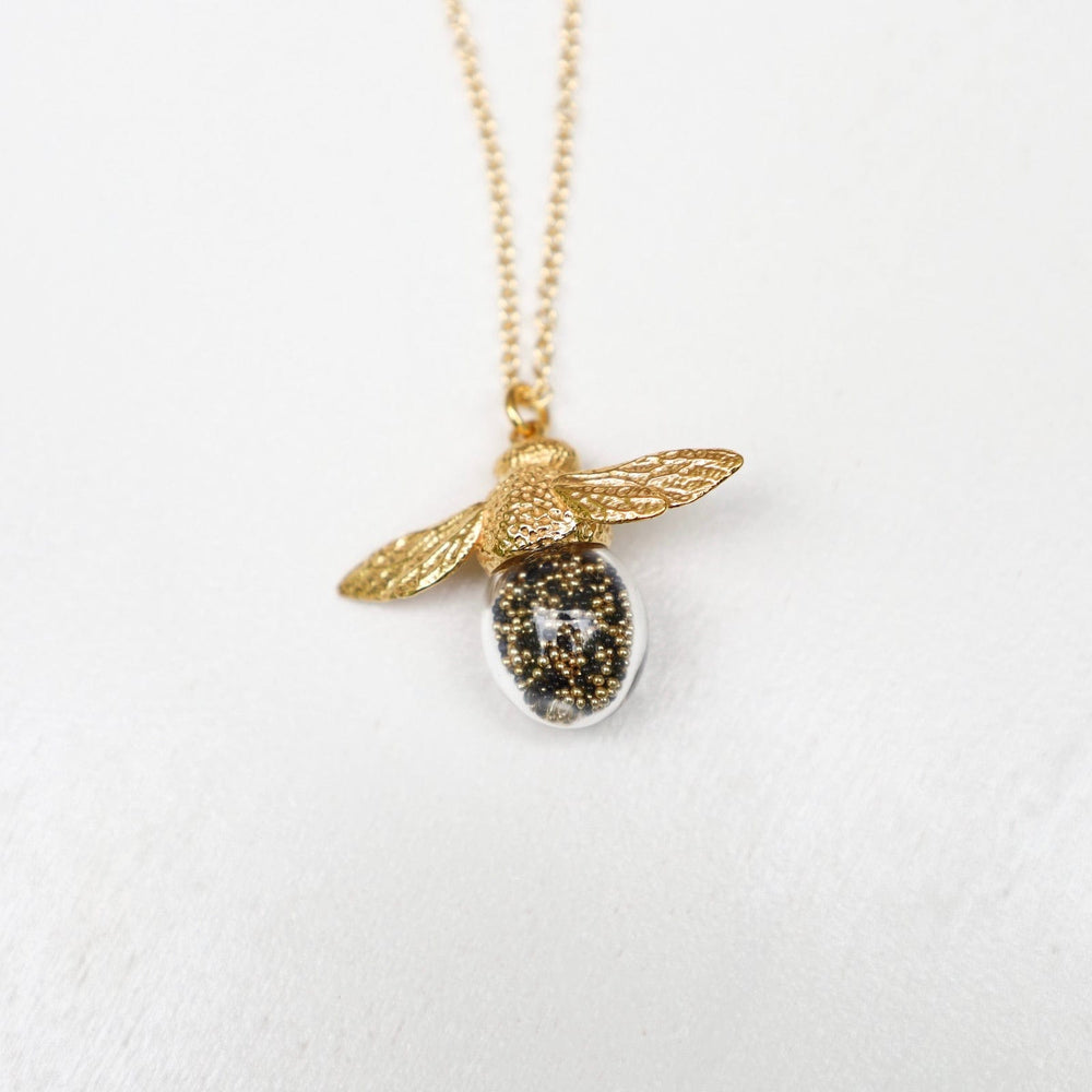 NKL-VRM Bee Shaker Necklace - Black & Gold Microbeads