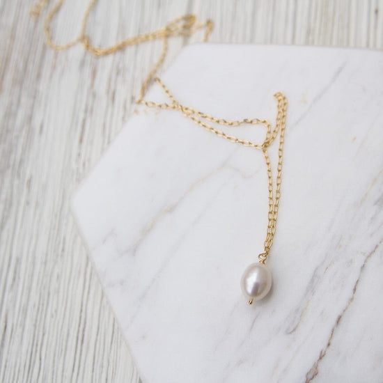 Load image into Gallery viewer, NKL-VRM Big Pearl on Chain Necklace - Gold Vermeil
