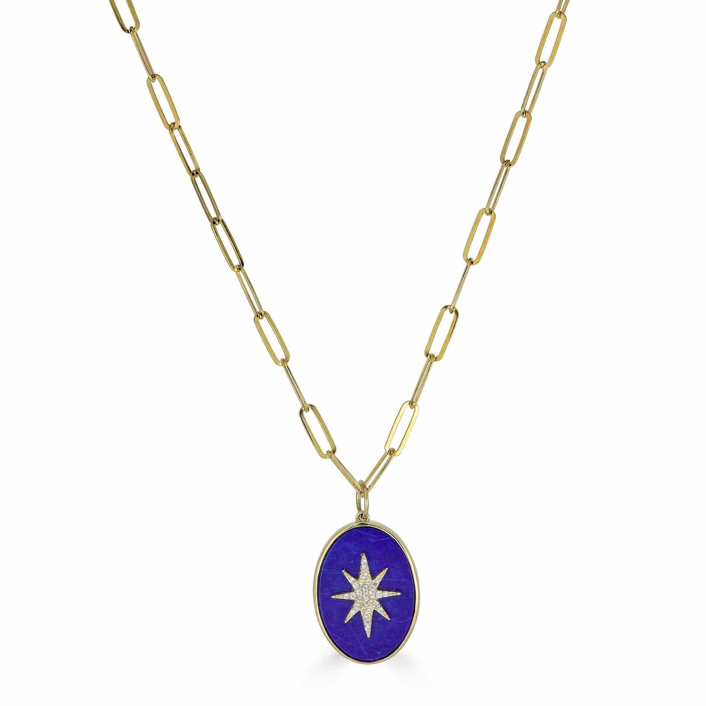 NKL-VRM Blue Lapis  Pave Star Pendant Necklace