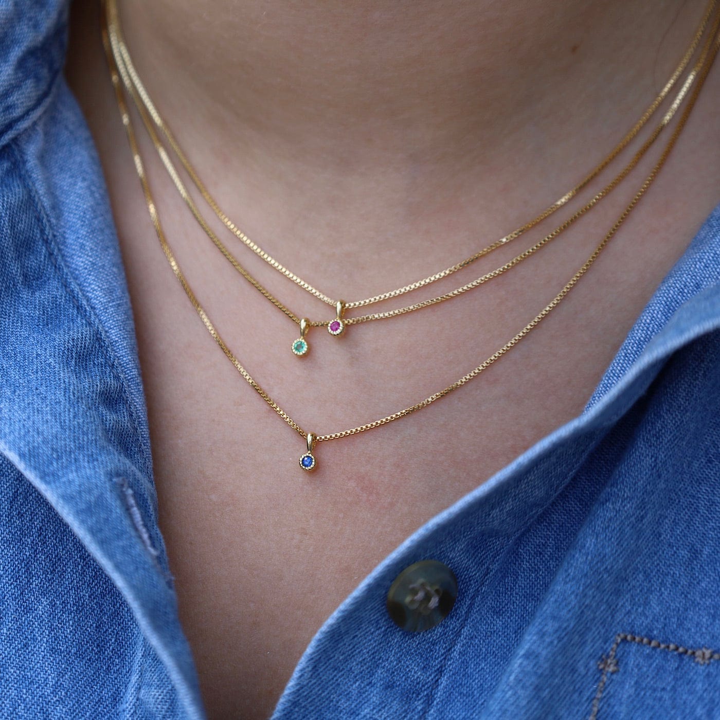 NKL-VRM Blue Sapphire with Milgrain Edge Necklace - Gold Vermeil