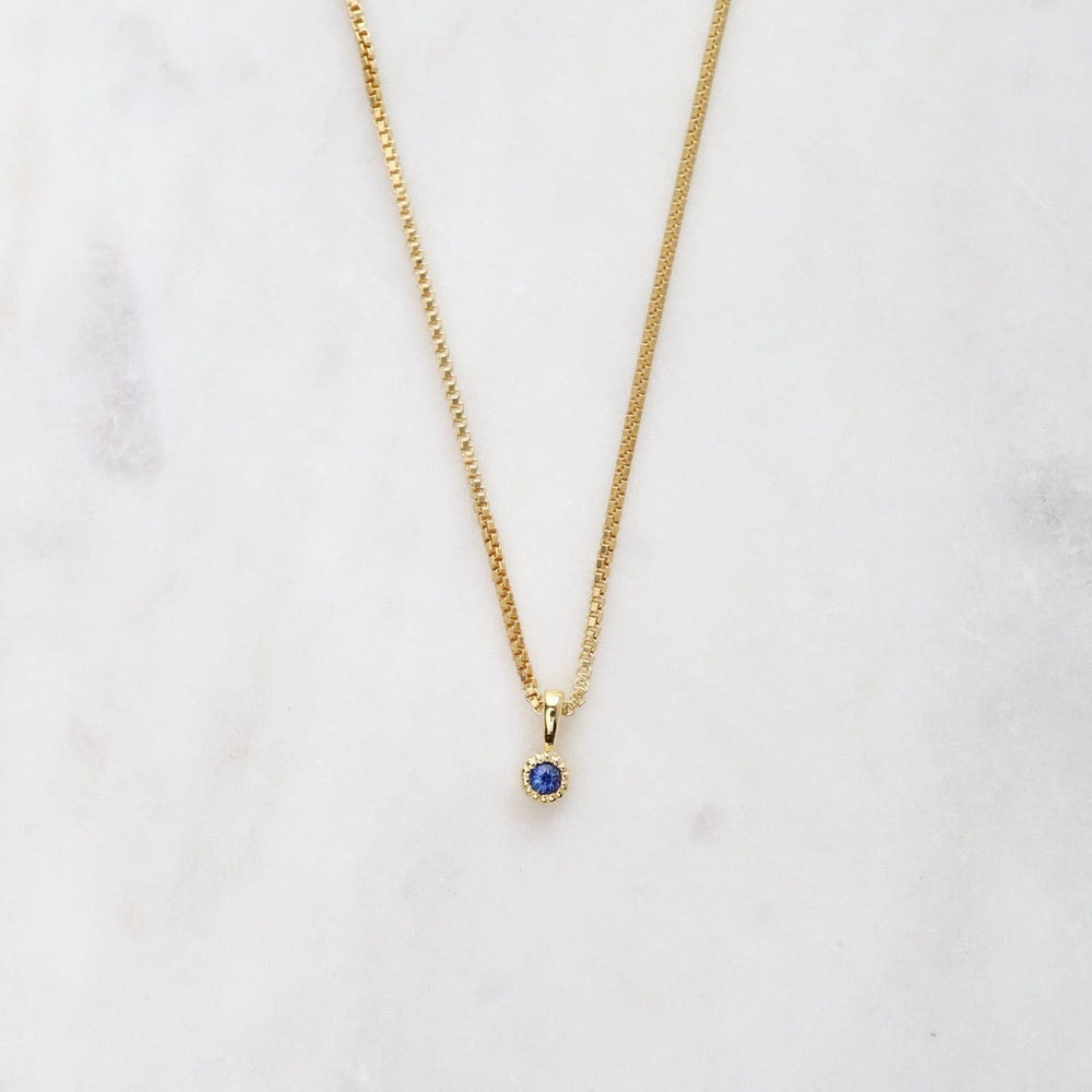 NKL-VRM Blue Sapphire with Milgrain Edge Necklace - Gold Vermeil