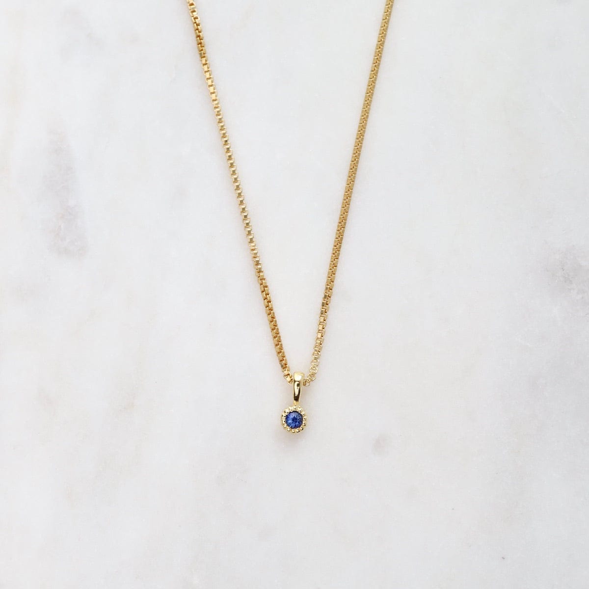 NKL-VRM Blue Sapphire with Milgrain Edge Necklace - Gold Vermeil