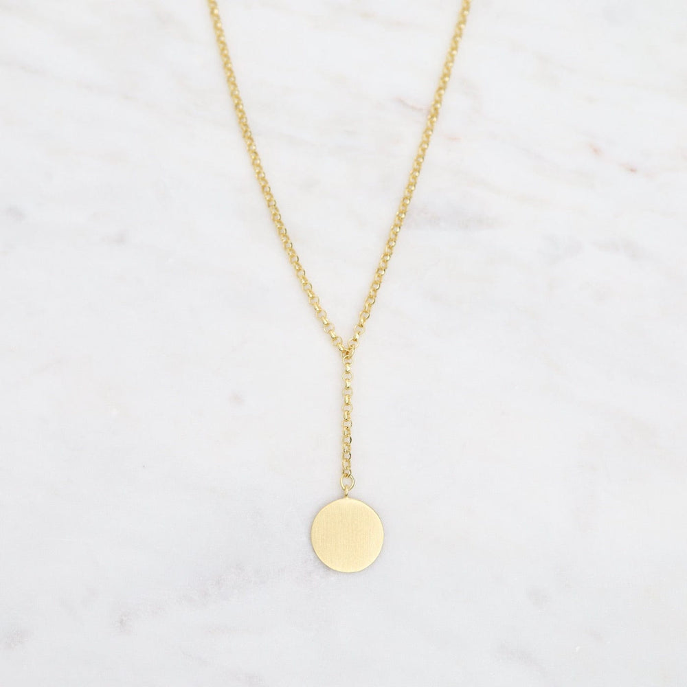 
                      
                        NKL-VRM Brushed Gold Vermeil Disc Drop "Y" Necklace
                      
                    