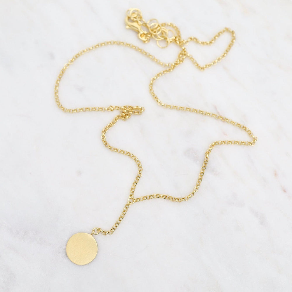 
                      
                        NKL-VRM Brushed Gold Vermeil Disc Drop "Y" Necklace
                      
                    