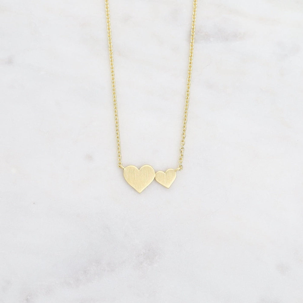 NKL-VRM Brushed Vermeil Big & Little Hearts Necklace