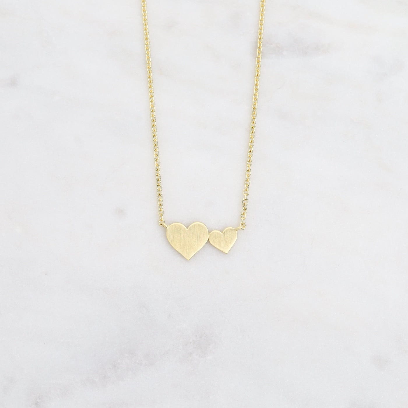 NKL-VRM Brushed Vermeil Big & Little Hearts Necklace