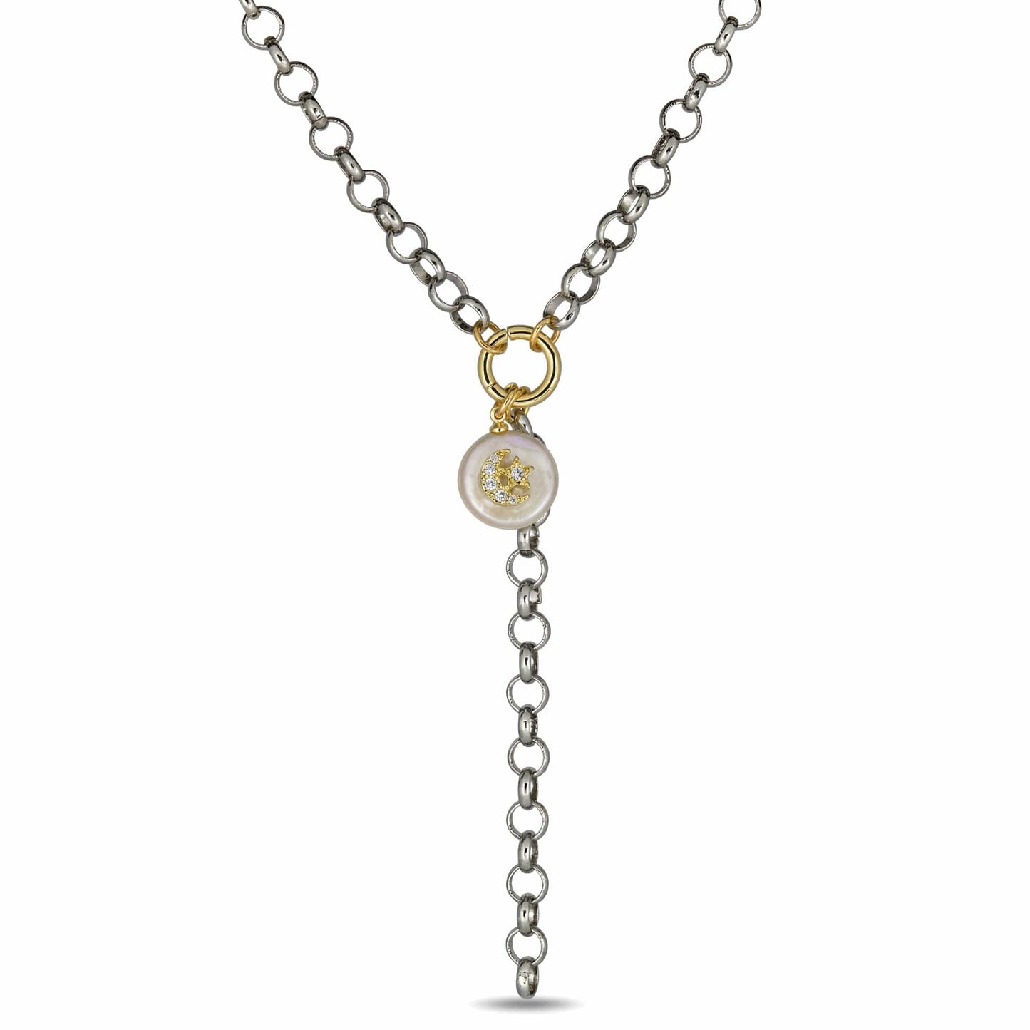 NKL-VRM Celestial Pearl Silver Tassel Chain Necklace