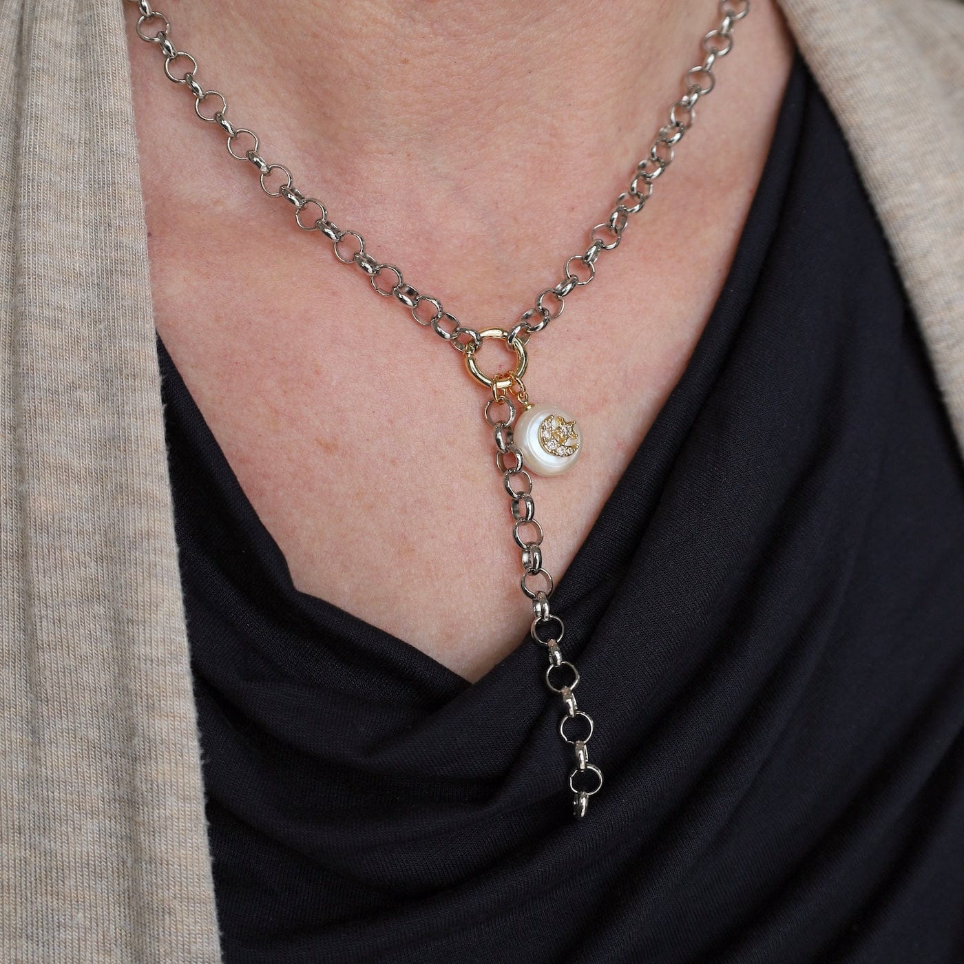 NKL-VRM Celestial Pearl Silver Tassel Chain Necklace