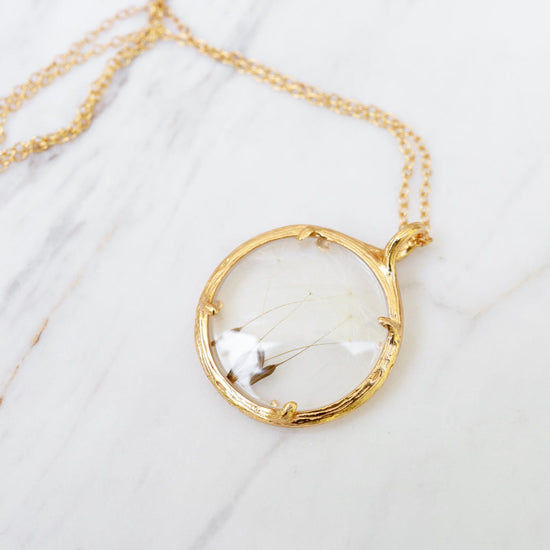 Load image into Gallery viewer, NKL-VRM Dandelion Seed Small Glass Botanical Necklace - 18K Gold Vermeil
